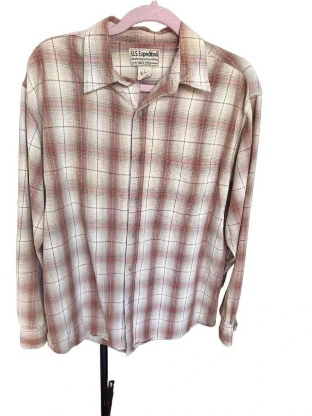 U.S. Expedition Men's Long Sleeve Plaid Cotton Button Down Shirt
